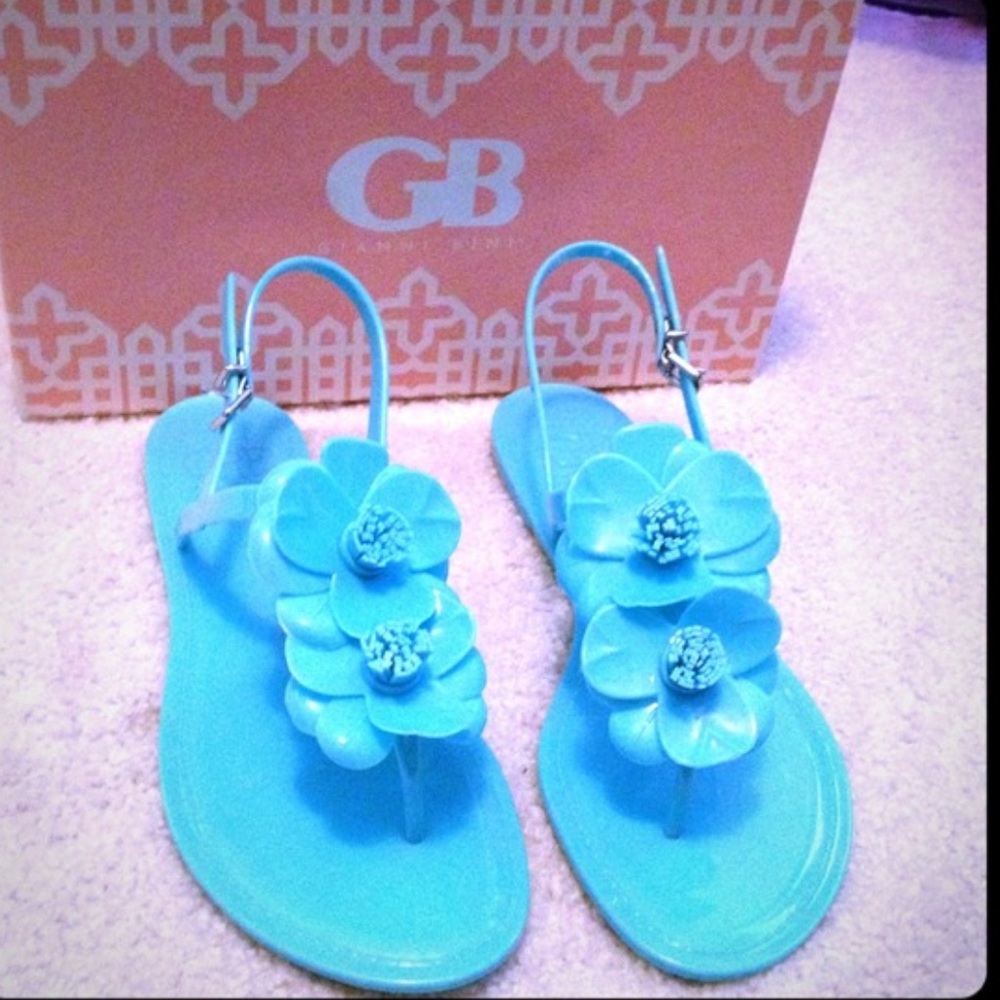 Gianni Bini 3D floral pastel turquoise color pvc sandals